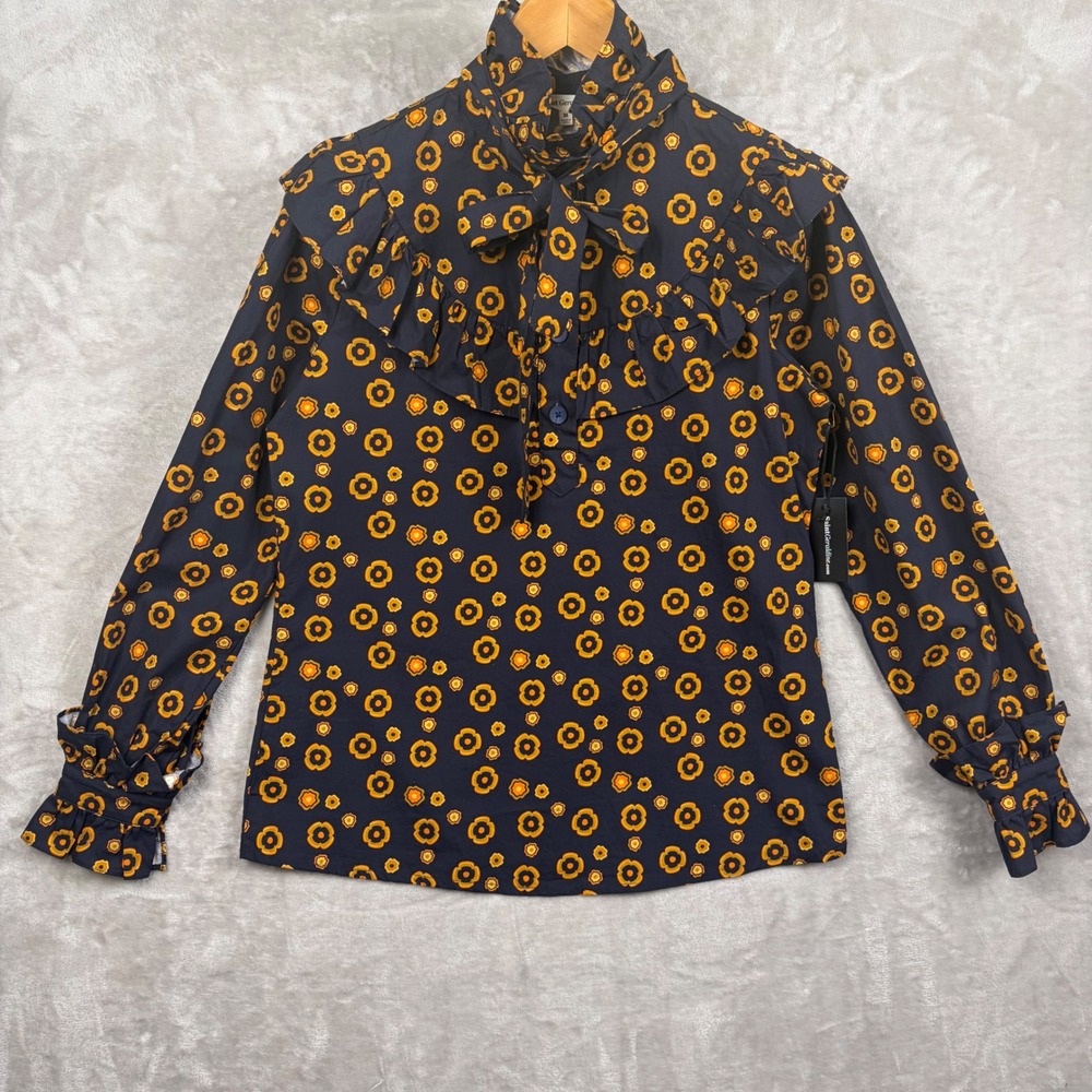 Saint Geraldine Blouse Top Womens M Navy Ruffle Dark Floral Prairie Ethical